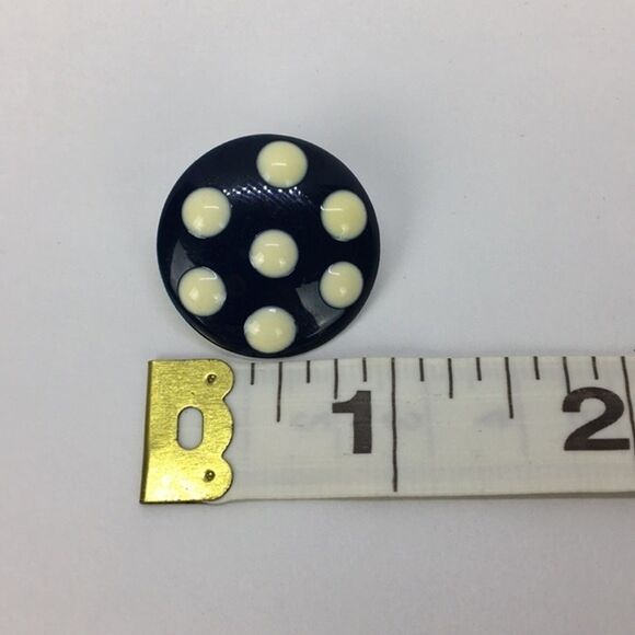 Vtg 1980s Navy and Cream Polka‎ Dot Stud Earrings Rockabilly Retro Pin Up - Picture 7 of 8